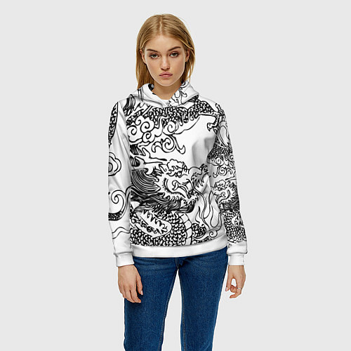 Женская толстовка Татуировка дракона на белом / 3D-Белый – фото 3