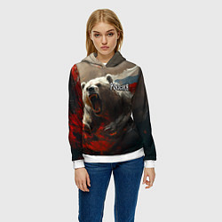 Толстовка-худи женская Русский медведь в прыжке, цвет: 3D-белый — фото 2