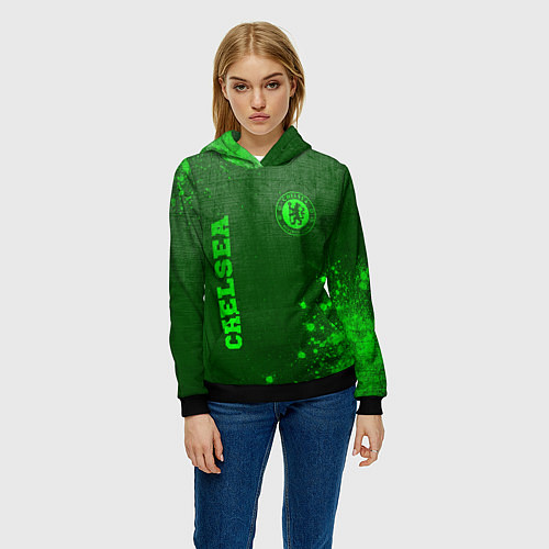 Женская толстовка Chelsea - green gradient вертикально / 3D-Черный – фото 3