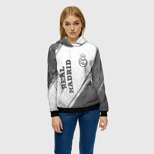 Женская толстовка Real Madrid - white gradient вертикально / 3D-Черный – фото 3