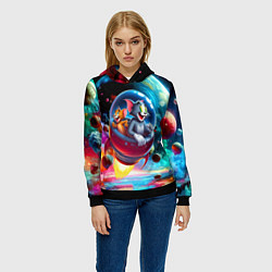 Толстовка-худи женская Том и Джерри летят в ракете - нейроарт, цвет: 3D-черный — фото 2