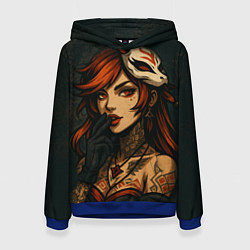 Толстовка-худи женская Рыжая девушка с маской лисы дерзкий стиль, цвет: 3D-синий