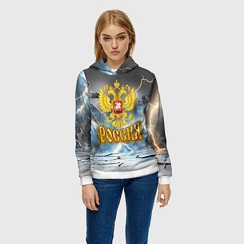 Женская толстовка Герб России и молнии / 3D-Белый – фото 3