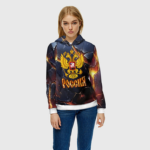 Женская толстовка Золотой герб России и текстура с плитами / 3D-Белый – фото 3