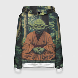 Толстовка-худи женская Йода в лесу, цвет: 3D-белый