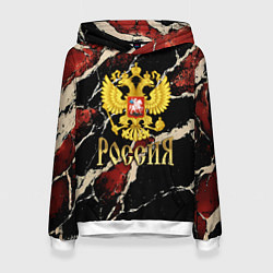 Толстовка-худи женская Россия - черно-красный фон, цвет: 3D-белый