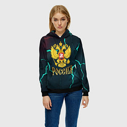 Толстовка-худи женская Россия - синие молнии, цвет: 3D-черный — фото 2
