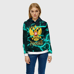 Толстовка-худи женская Герб России - абстрактные линии, цвет: 3D-белый — фото 2