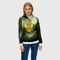 Толстовка-худи женская Россия - герб на зеленом фоне, цвет: 3D-белый — фото 2