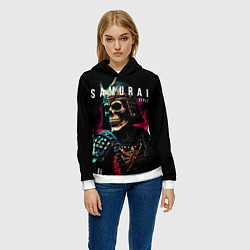Толстовка-худи женская Самурай с маской черепа, цвет: 3D-белый — фото 2