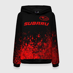 Толстовка-худи женская Subaru - red gradient посередине, цвет: 3D-черный