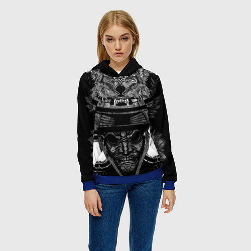 Женская толстовка Голова самурая в маске Они / 3D-Синий – фото 3