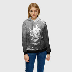 Толстовка-худи женская Cyberpunk 2077 - grey gradient, цвет: 3D-черный — фото 2