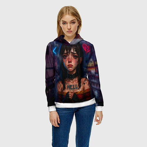 Женская толстовка Девушка с разбитым сердцем / 3D-Белый – фото 3