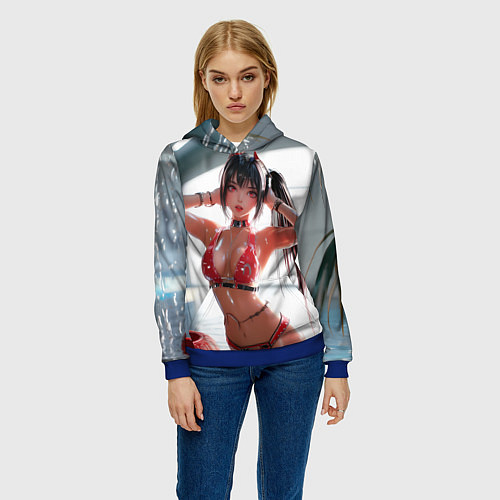 Женская толстовка Девушка с рожками в бассейне / 3D-Синий – фото 3