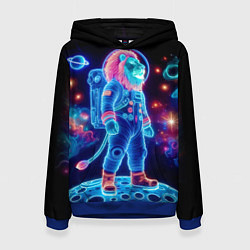 Толстовка-худи женская Неоновый лев космонавт - нейроарт, цвет: 3D-синий