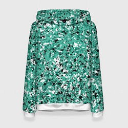 Толстовка-худи женская Бирюзовый с чёрно-белыми пятнами, цвет: 3D-белый