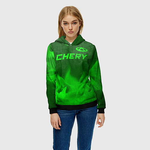 Женская толстовка Chery - green gradient посередине / 3D-Черный – фото 3