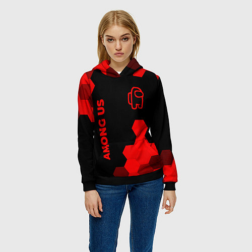 Женская толстовка Among Us - red gradient вертикально / 3D-Черный – фото 3