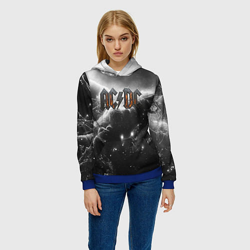 Женская толстовка ACDC металлический лого черно-белая текстура / 3D-Синий – фото 3