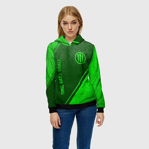 Женская толстовка Three Days Grace - green gradient вертикально / 3D-Черный – фото 3