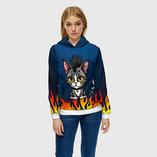 Женская толстовка Панк котенок / 3D-Белый – фото 3