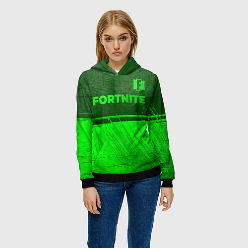 Женская толстовка Fortnite - green gradient посередине / 3D-Черный – фото 3