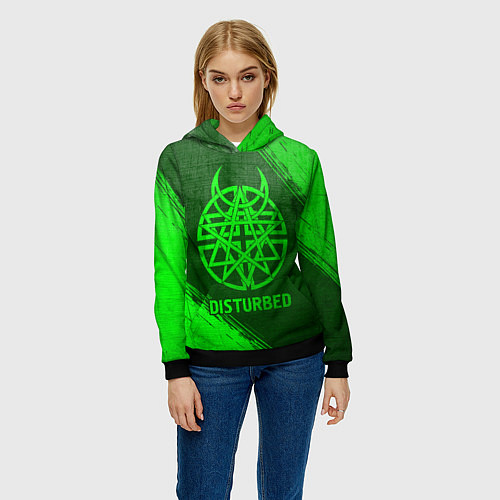 Женская толстовка Disturbed - green gradient / 3D-Черный – фото 3
