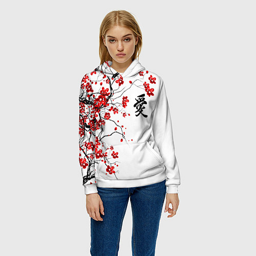 Женская толстовка Сакура с иероглифом Любовь / 3D-Белый – фото 3