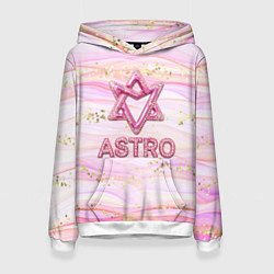 Толстовка-худи женская Розовый лого Astro со стразами, цвет: 3D-белый
