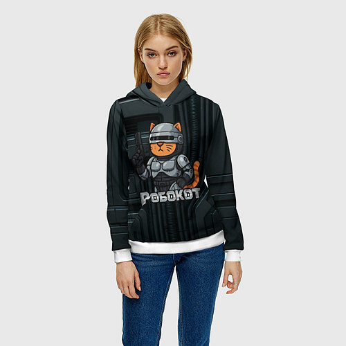 Женская толстовка Робокот - робот полицейский / 3D-Белый – фото 3