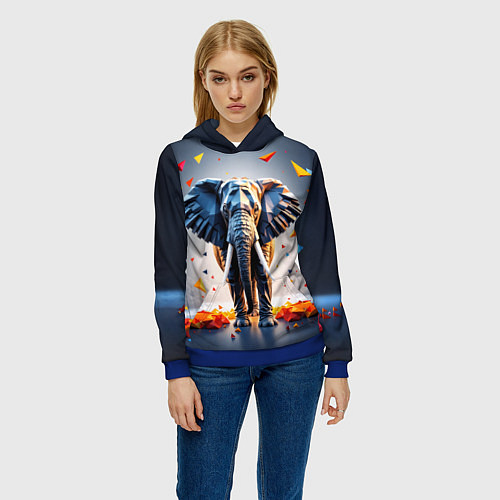 Женская толстовка Геометрический слон и цветные полигоны / 3D-Синий – фото 3