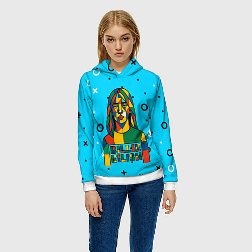 Женская толстовка Билли Айлиш из разноцветной мозаики / 3D-Белый – фото 3