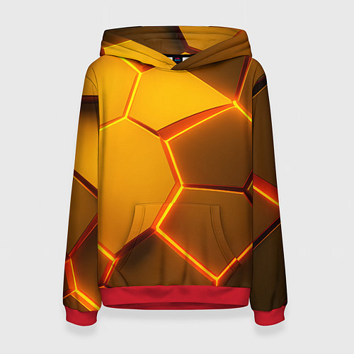 Женская толстовка Желтые неоновые соты - текстура / 3D-Красный – фото 1