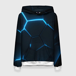 Толстовка-худи женская Черные плиты с синим светом, цвет: 3D-белый