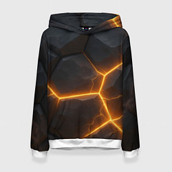 Толстовка-худи женская Черные плиты с оранжевой молнией, цвет: 3D-белый