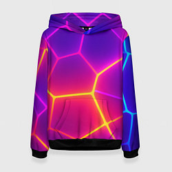 Толстовка-худи женская Синие плиты с фиолетовым свечением, цвет: 3D-черный