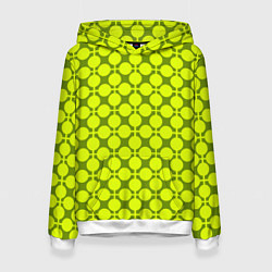 Толстовка-худи женская Желто зеленый неоновый узор ретро в горох, цвет: 3D-белый
