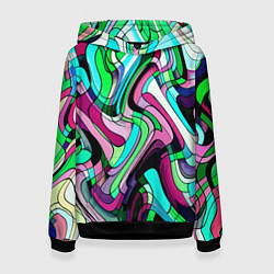 Толстовка-худи женская Зелёно-розовый искажённая абстракция, цвет: 3D-черный