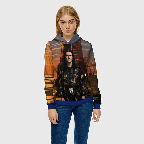 Женская толстовка Bones в халате с журавлями / 3D-Синий – фото 3