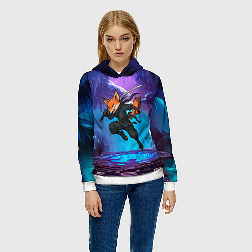 Женская толстовка Лис ниндзя в прыжке / 3D-Белый – фото 3