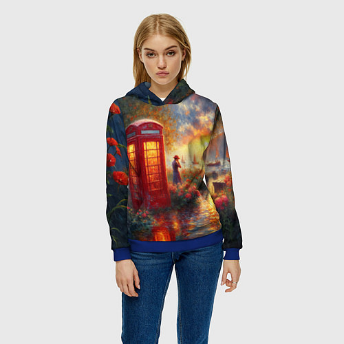 Женская толстовка Пейзаж с красной телефонной будкой / 3D-Синий – фото 3