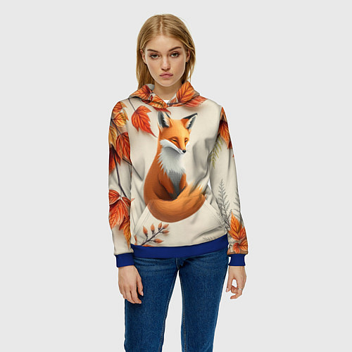 Женская толстовка Лис под осенними листьями / 3D-Синий – фото 3