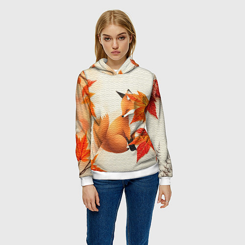Женская толстовка Лиса под осенними листьями / 3D-Белый – фото 3