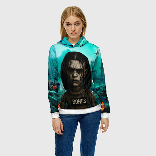 Женская толстовка Bones в стиле хоррор куклы / 3D-Белый – фото 3