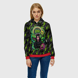 Толстовка-худи женская Bones психоделический стиль, цвет: 3D-красный — фото 2