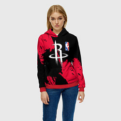 Толстовка-худи женская Хьюстон Рокетс - брызги краски, цвет: 3D-красный — фото 2