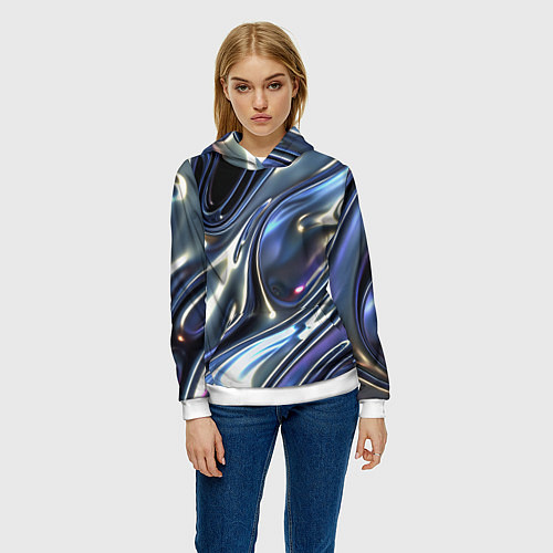 Женская толстовка Серебро жидкий металл / 3D-Белый – фото 3