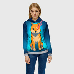 Толстовка-худи женская Сиба-ину с неоновым взглядом, цвет: 3D-меланж — фото 2