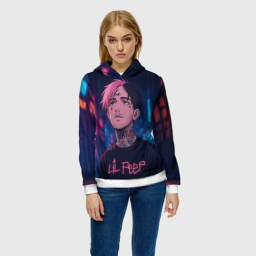 Женская толстовка LiL Peep - Неоновый аниме арт / 3D-Белый – фото 3